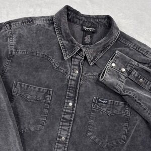 Wrangler Retro Western Shirt Mens L Gray Corduroy Pearl Snap Rodeo Cowboy Yoke